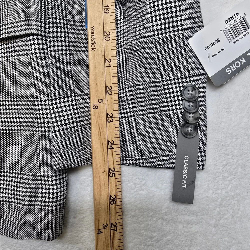 Michael‎ Kors Linen Sport Coat Mens 41R Large Black White Plaid Classic Fit NEW